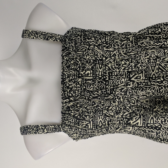 Women's Dress Size Large Black Cream Maxi Shirring Sleeveless Square Neckline - Picture 3 of 7